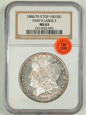 1880/79-S Grande S $1 dólar Morgan prata MS63 NGC 1511932-001 VAM-9 TOP-100 comprar usado  Enviando para Brazil