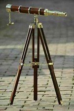 Telescópio náutico antigo telescópio marinho de latão com tripé de madeira marrom comprar usado  Enviando para Brazil