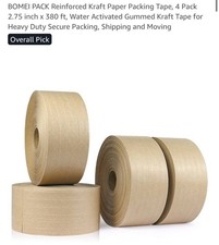 4 rolos de fita de papel Kraft reforçada com goma ativada por água 2,75" x 380 pés Bomei comprar usado  Enviando para Brazil