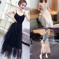 Vestido longo feminino verão crochê sem mangas linha A babado tule malha costura comprar usado  Enviando para Brazil