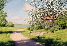 Pintura a óleo arte dos sonhos Johan-Krouthen-galinhas-no-verão-paisagem feita à mão em óleo, usado comprar usado  Enviando para Brazil