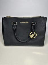 Bolsa satchel Michael Kors Sutton Saffiano couro preto zíper duplo alça, usado comprar usado  Enviando para Brazil