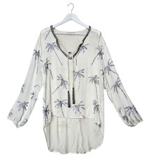 Blusa ELILA branca lantejoulas palmeira frisada manga longa tamanho M comprar usado  Enviando para Brazil