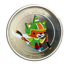 🇨🇦 Mascote Olímpico do Canadá moeda colorida de 50 centavos, hóquei no trenó no gelo (Sumi), 2010 comprar usado  Enviando para Brazil