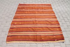 Tapete Kilim Turco 5x6 pés Feito à Mão Rústico Boho Laranja, Listras Marrons para Cozinha, usado comprar usado  Enviando para Brazil
