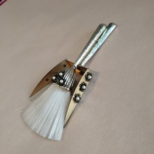 Antiga mini vassoura e panela de pó mesa vaidade tom dourado pérolas acento tom dourado latão comprar usado  Enviando para Brazil
