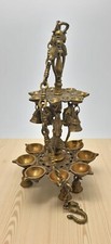 Antico Ottone Grande Appeso Diya Olio Luce Lampada Originale Old Sottile Inciso, usado comprar usado  Enviando para Brazil
