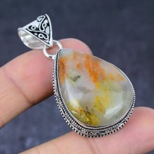 Usado, Pingente de prata esterlina 925 feito à mão com pedra preciosa de ágata pluma 2,01" v977 comprar usado  Enviando para Brazil