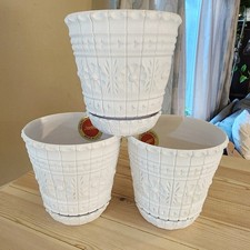 3 novos vasos de flores de plástico branco vintage com pires 5" comprar usado  Enviando para Brazil