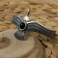 Pulseira de prata 925 águia com ônix preto, punho ajustável feito à mão masculino comprar usado  Enviando para Brazil