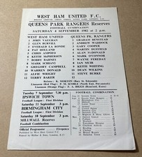 1982/83 WEST HAM v QPR RESERVES SINGLE SHEET PROGRAMME for sale  BOLTON