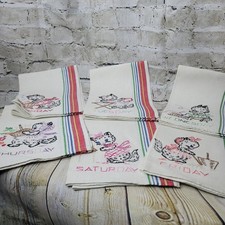 Toalhas de chá bordadas à mão ponto de agulha 6 dias da semana vintage cozinha gato comprar usado  Enviando para Brazil
