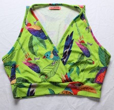 Blusa crop top Colcci feminina sem mangas envoltório falso com nervuras EJ2 papagaios verdes média  comprar usado  Enviando para Brazil