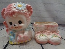 Vintage Urso de Pelúcia Bebê Botinhas Plantador Conjunto de 2 Japão Rosa Ruben 3179 comprar usado  Enviando para Brazil