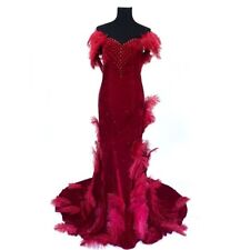 Vestido de penas E o Vento Levou Scarlett O'Hara Borgonha veludo vermelho avestruz P/M, usado comprar usado  Enviando para Brazil