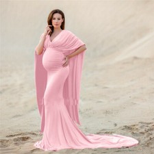 Vestido maxi de maternidade decote em V de chiffon manga comprida para chá de bebê comprar usado  Enviando para Brazil