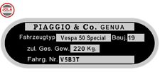 Typenschild vespa smallframe gebraucht kaufen  Remseck am Neckar