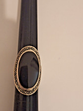 FABULOSO ANEL ART DECO VINTAGE PRETO ÔNIX COM MARCASSITA TAMANHO SETE comprar usado  Enviando para Brazil