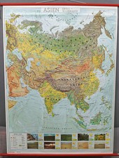 Mapa de parede mural dobrável vintage da Ásia gráfico com fotos coloridas, usado comprar usado  Enviando para Brazil