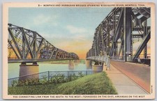 Usado, Cartão postal de linho Memphis Tennessee pontes Memphis e Harrahan comprar usado  Enviando para Brazil