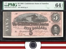 BILLETE DE LA GUERRA CIVIL T-69 1864 $5 MONEDA CONFEDERADA PMG 64 EPQ 100162 segunda mano  Embacar hacia Mexico