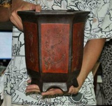 Vaso de cerâmica chinês Yixing Zisha 10 pol. flor de bambu grama texto flores plantas comprar usado  Enviando para Brazil