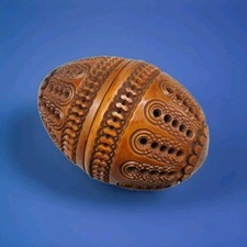 Caixa antiga esculpida à mão em forma de ovo em forma de coquilla porta-dedal estojo de bugigangas comprar usado  Enviando para Brazil