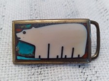 💙Fivela de cinto vintage Turza Wells & Andrew urso polar turquesa incrustada sudoeste comprar usado  Enviando para Brazil