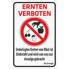 Schild verbotsschild ernten gebraucht kaufen  Deutschland