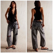 Jeans Free People Moxie cano baixo puxado em Dutton preto desgastado 29L, usado comprar usado  Enviando para Brazil