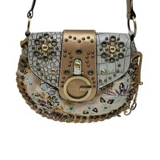 Bolsa tiracolo Guess Y2k ombro couro crocodilo em relevo lona floral cravejada vintage, usado comprar usado  Enviando para Brazil