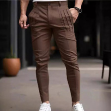 Calças esportivas masculinas casuais slim fit cônicas bolso apertado cor sólida comprar usado  Enviando para Brazil