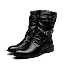 Sapatos masculinos moda couro ecológico tachas fivela alças fleeced botas de motocicleta comprar usado  Enviando para Brazil