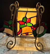 Leaded 4 Sided Stained Glass Electric 8” Christmas Night Light Lamp Decorations comprar usado  Enviando para Brazil
