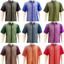 Camisa masculina tradicional tailandesa de seda listrada bordada manga curta casual formal comprar usado  Enviando para Brazil