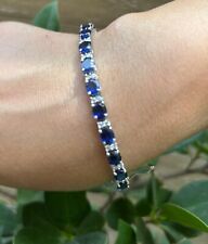 Pulseira de tênis oval de ouro branco real 14K com elos de diamante safira natural 14 quilates comprar usado  Enviando para Brazil