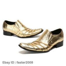 Sapatos sociais masculinos moda biqueira pontuda couro dourado franzido sapatos sociais festa juvenil tamanho comprar usado  Enviando para Brazil