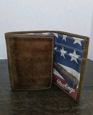 Carteira tripla de couro genuíno Rawlings bandeira americana design gráfico de beisebol comprar usado  Enviando para Brazil