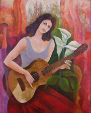 "La mujer Con La Guitarra" Original  Oleo Firmado Por Artista 2004 comprar usado  Enviando para Brazil