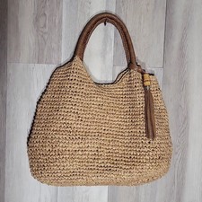 Bolsa de ombro Tommy Bahama Mama ráfia palha acabamento em couro borla magnética boho, usado comprar usado  Enviando para Brazil