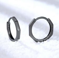 Brincos de argola Huggie articulados de prata esterlina 925 preto formato liso 15 mm comprar usado  Enviando para Brazil