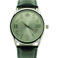 Ferramentas de trabalho - Relógio maçônico - Pulseira de couro preto - Relógio redondo mostrador branco comprar usado  Enviando para Brazil