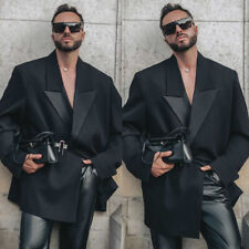 Blazer masculino preto pico lapela moda casual jaqueta solta festa roupa ativa, usado comprar usado  Enviando para Brazil