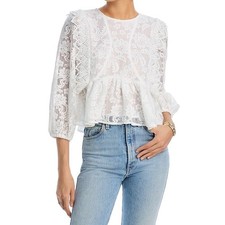 Blusa de renda branca aqua top babado peplum amarrar costas manga longa feminina comprar usado  Enviando para Brazil