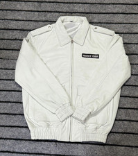 Jaqueta bombardeiro masculina de couro branca personalizada feita à mão streetwear comprar usado  Enviando para Brazil