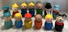 Vintage Fisher Price Little People Zestaw 13 drewnianych ciał Rodzina Pies Klaun Dziewczęta Chłopiec na sprzedaż  Wysyłka do Poland