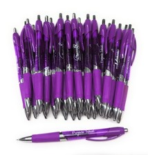 Lote de 30 bolígrafos de clic mal impresos GASSETTO GEM Hub Pen translúcido púrpura tinta azul segunda mano  Embacar hacia Mexico
