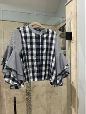 Blusa estilo Beulah branca alargada manga morcego sino grande tamanho P xadrez azul, usado comprar usado  Enviando para Brazil