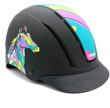 Capacete de Equitação Troxel Spirit Médio Preto Multicolorido Gráfico de Cavalo ASTM F1163, usado comprar usado  Enviando para Brazil