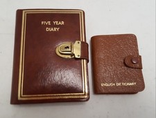 Vintage Five Year Diary and Mini English Dictionary Set Leather Look comprar usado  Enviando para Brazil